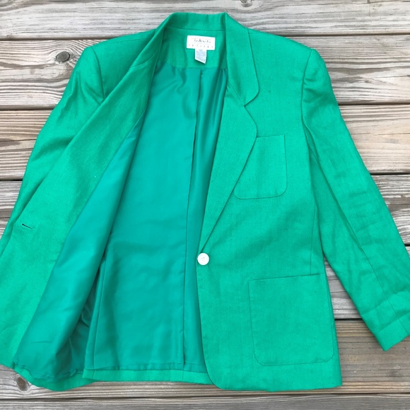 Talbots Petite Women Blazer Green One Button Linen - Picture 6 of 8